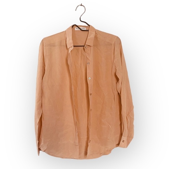 Everlane The Clean Silk Nude Pink Button Down Shirt Blouse Women’s Size Small - Picture 2 of 11